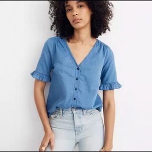 Madewell Village Ruffle-Sleeve Shirt in Indigo
